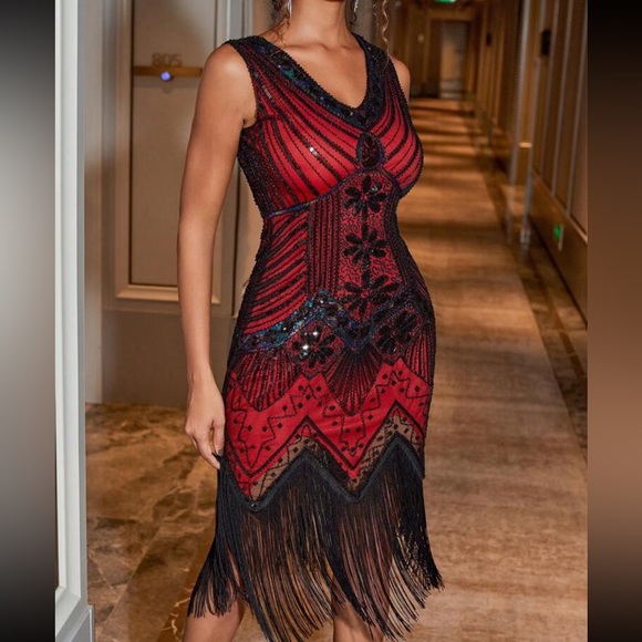 Luxe sparkly fringe detail party formal dress - Picture 3 of 8